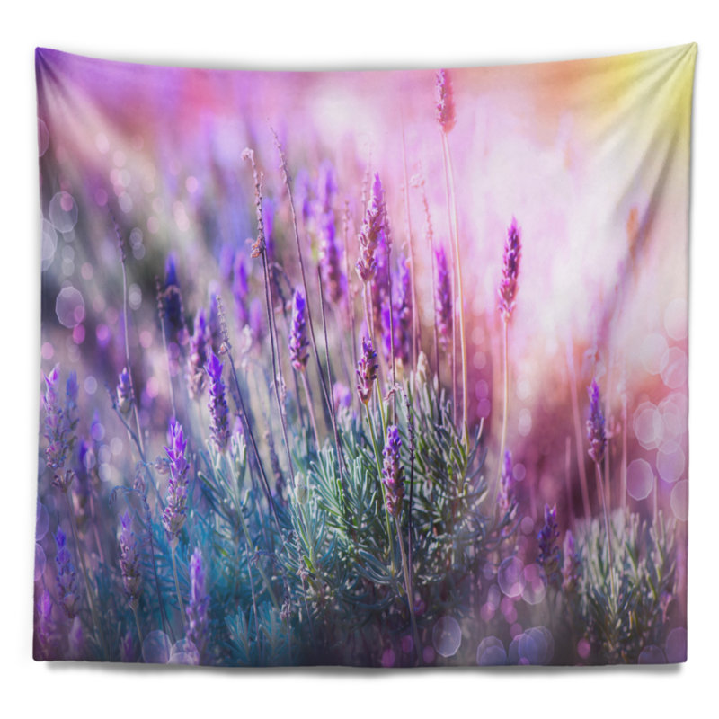 Tapisserie lavande et florale en fleur, H 68 po x l 80 po