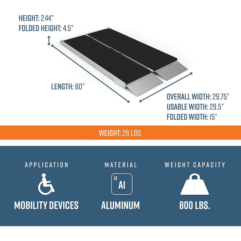 EZ-Access 5 Foot Suitcase Singlefold Portable Ramp w/Surface That Resists Slips