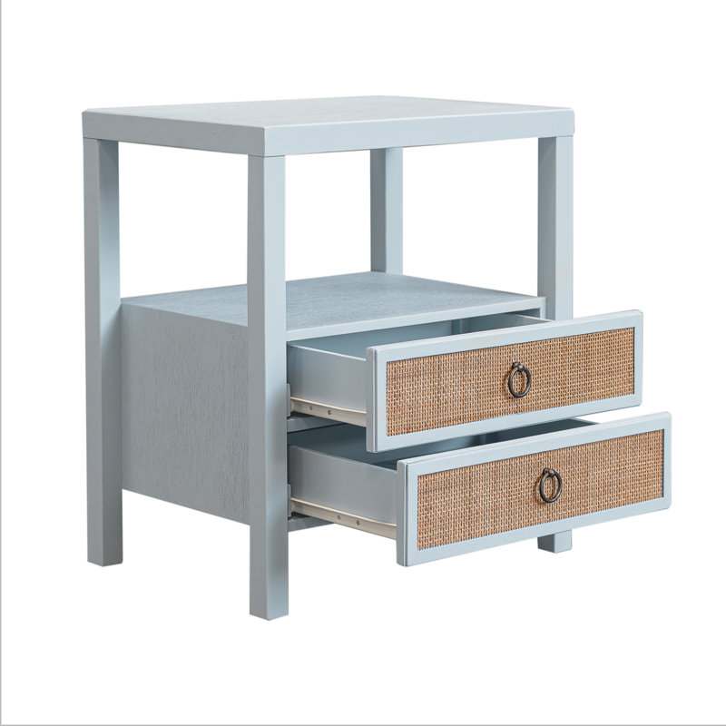 Table de chevet 2 tiroirs Clive l 22 po avec tablette et portes cannes, bleu, Bleu