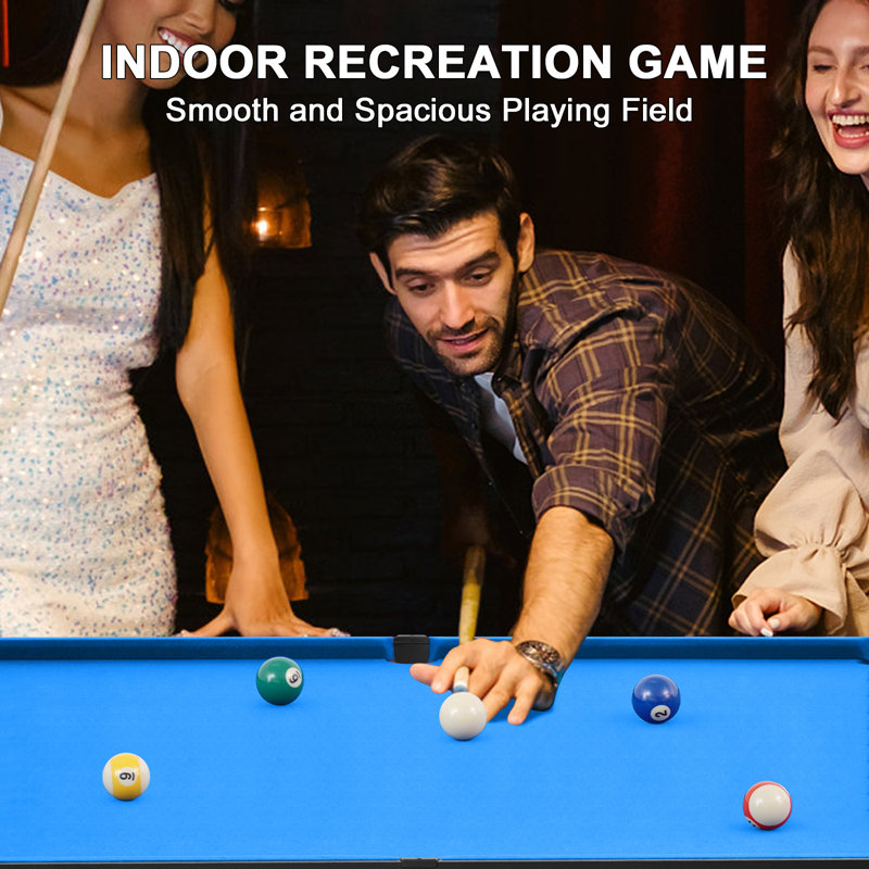 Pool Billiard Game Table W/2 Cue Sticks, 16 Balls, Triangle, Chalk Foldable Pool Table For Kids Family, Blue