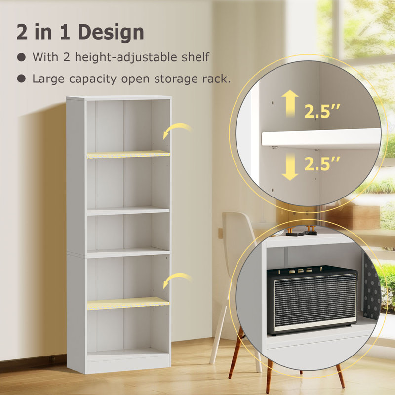 Bibliothèque standard Jalacia, Grand blanc, (5 tablettes) H 67 po x l 24 po x P 9 po