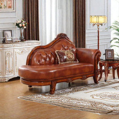 European Leather Solid Wood Indoor Chaise Lounges. Leather Chaise Lounge