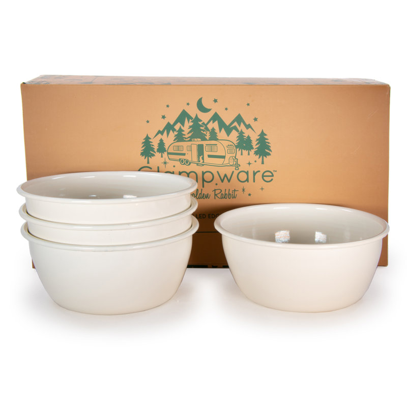 Rolled Black Rim Bowl Set/4, Cream