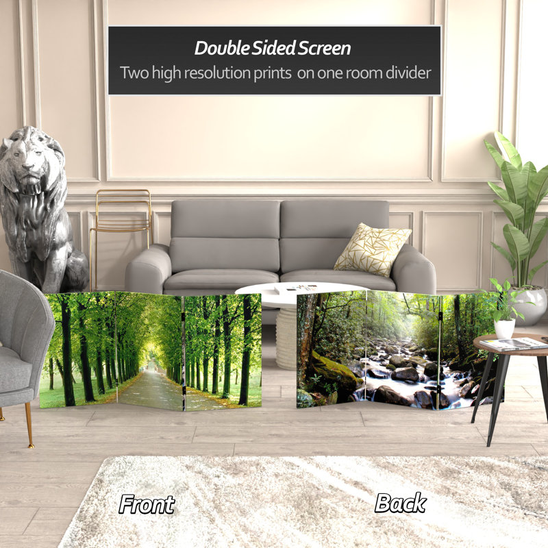 70.88" x 63" Double Sided Path of Life 4 Panel Room Divider, 71" H x 63" W x 1 "D