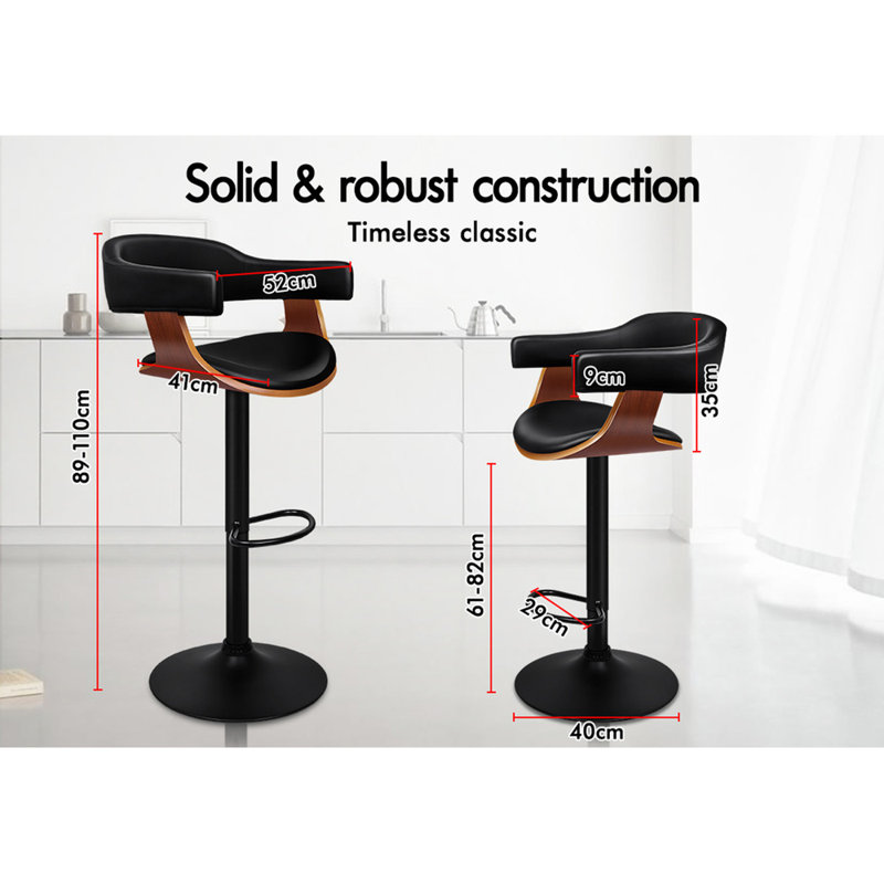 Yakira Swivel Upholstered Adjustable Height Counter Stool, Black, Black