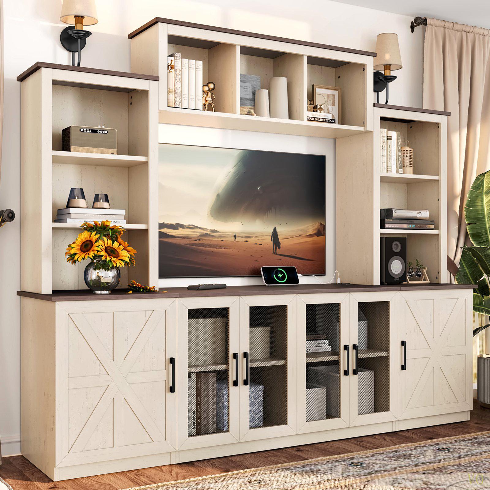 Red Barrel Studio® Wall Unit Entertainment Center With Charging Station ...