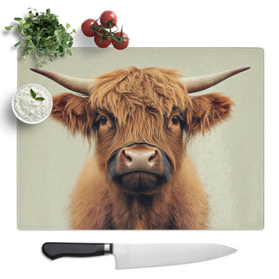 Highland Cow Portrait  Glass Chopping Board