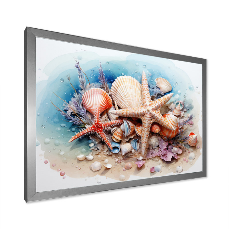 Trésors de la mer sur toile, H 12 po x l 20 po x P 1 po, Cadre simple argenté
