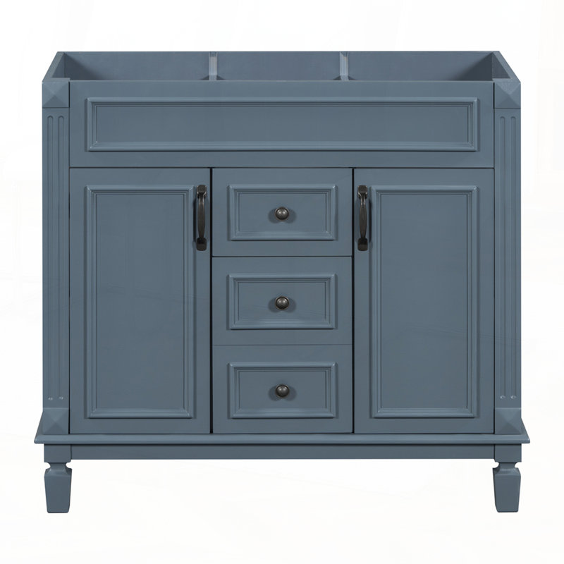 Solid Wood Bathroom Vanity without Top Sink with Concealed Storage for Modern Bathrooms, Blue