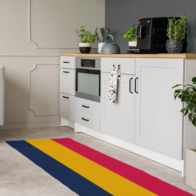 Tapis bleu marine/doré/rouge écarlate tissé à plat Atlanta