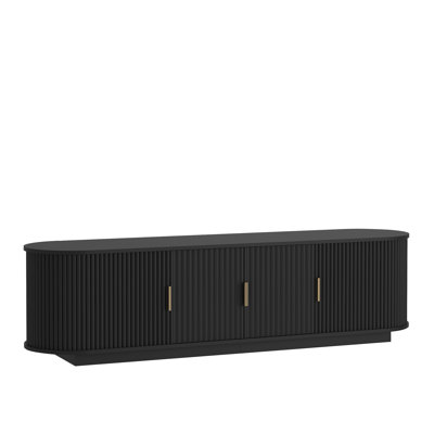 Meuble télé 66,9 po pour téléviseur de 75 po ou moins, meuble audio-vidéo Farmhouse avec tablettes réglables, console média cannelée avec portes coulissantes et console média en bois pour le salon