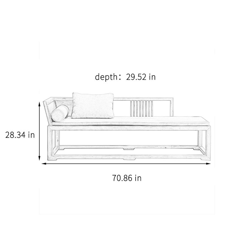 Méridienne simple en bois massif, Orienté à gauche (vu de face)