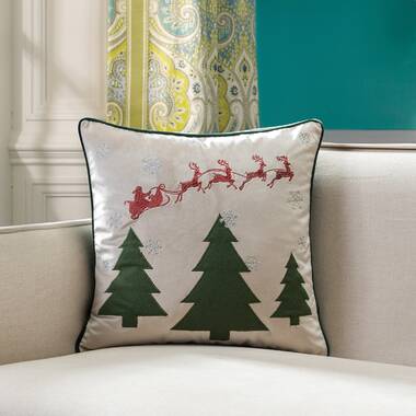 Mike&Co. New York Christmas Deer Decorative Single Throw Pillow 18 x 18 White & Red & Gray Square for Couch, Bedding