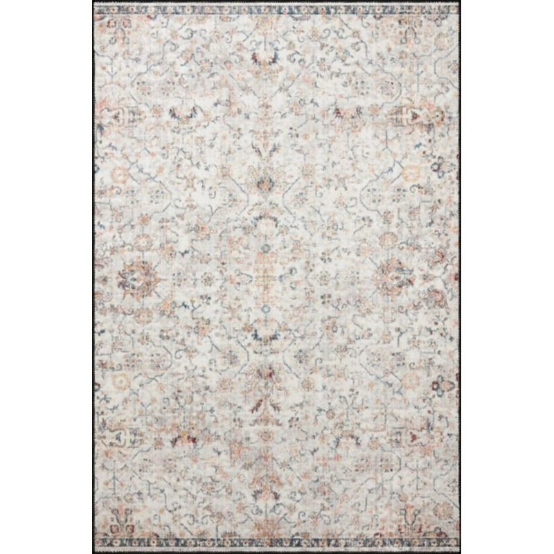 Gray Floral Colorful Patterned Woven Base Washable Carpet, Rectangle 5'2" x 7'7"