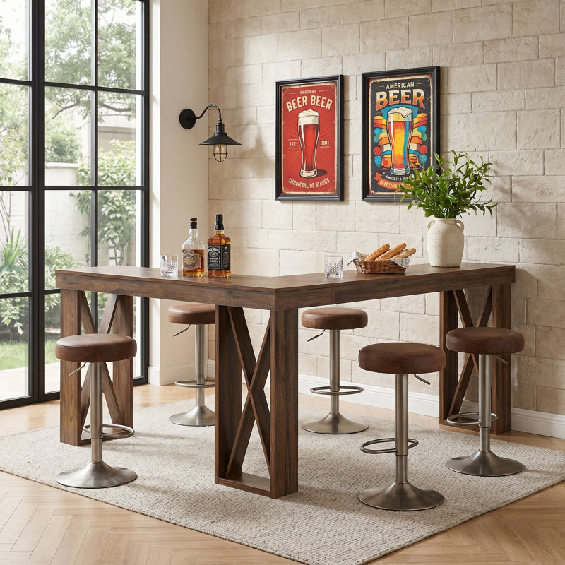 Table de bar en bois à hauteur de comptoir en L 62,99 "x l 55,11" avec pieds en X