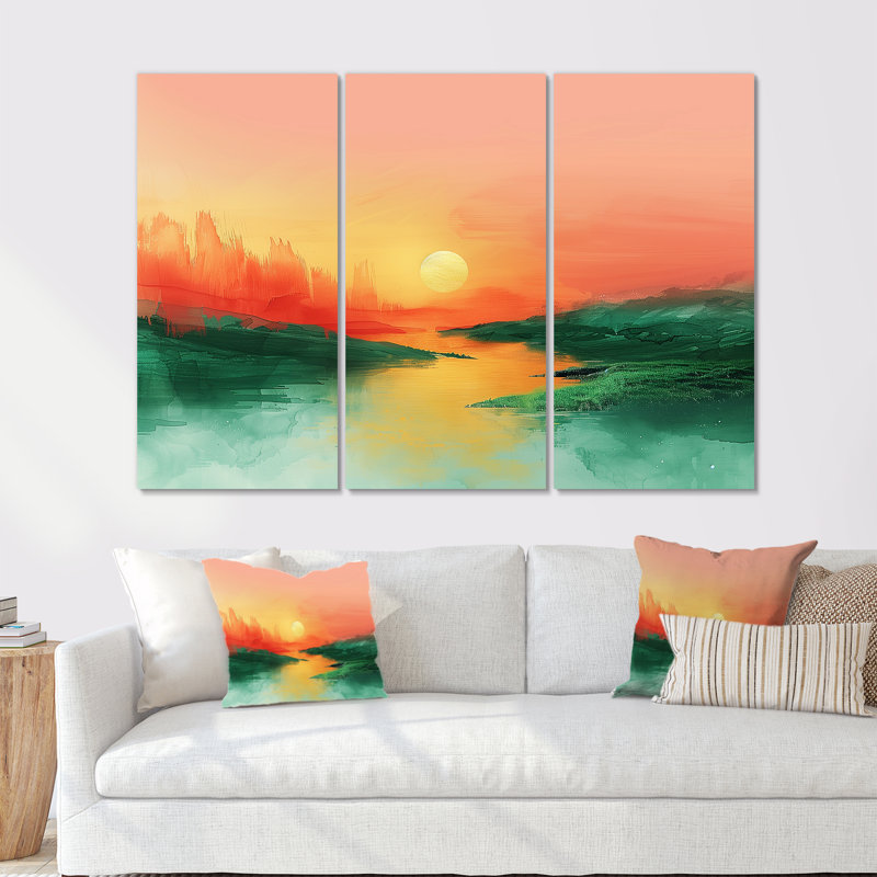 «Green Lake», coucher de soleil magique, ensemble d'art mural désert, Métal métal, H 32 po x l 48 po x P 1 po