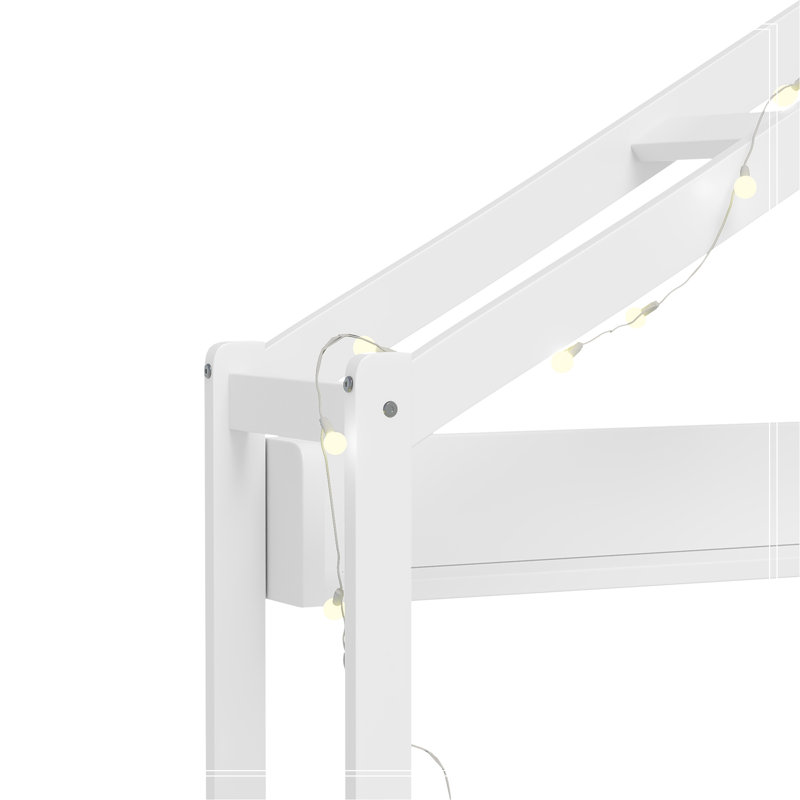 Cadre double avec toit, lumière DEL, garde-corps de sécurité, tiroirs de rangement et casier, Blanc