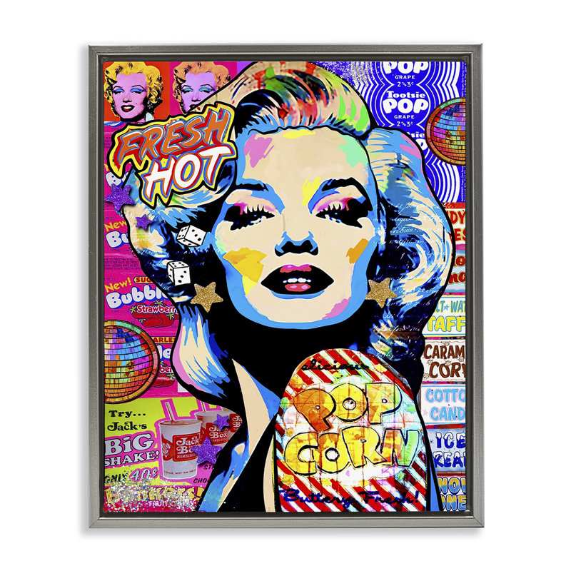«Groovy Pop Style Marilyn Floater» par Jess Stempel, H 31 po x l 25 po, Cadre flottant gris lustré