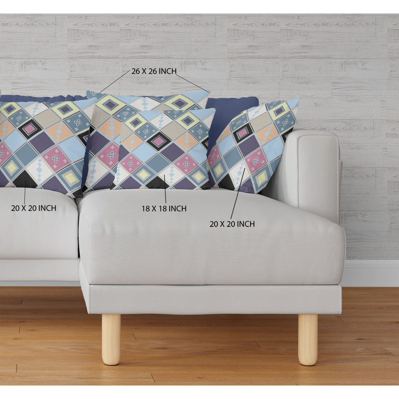  Housse et insert de coussin extérieur d'extérieur, 16 po x 16 po, Bleu/mauve