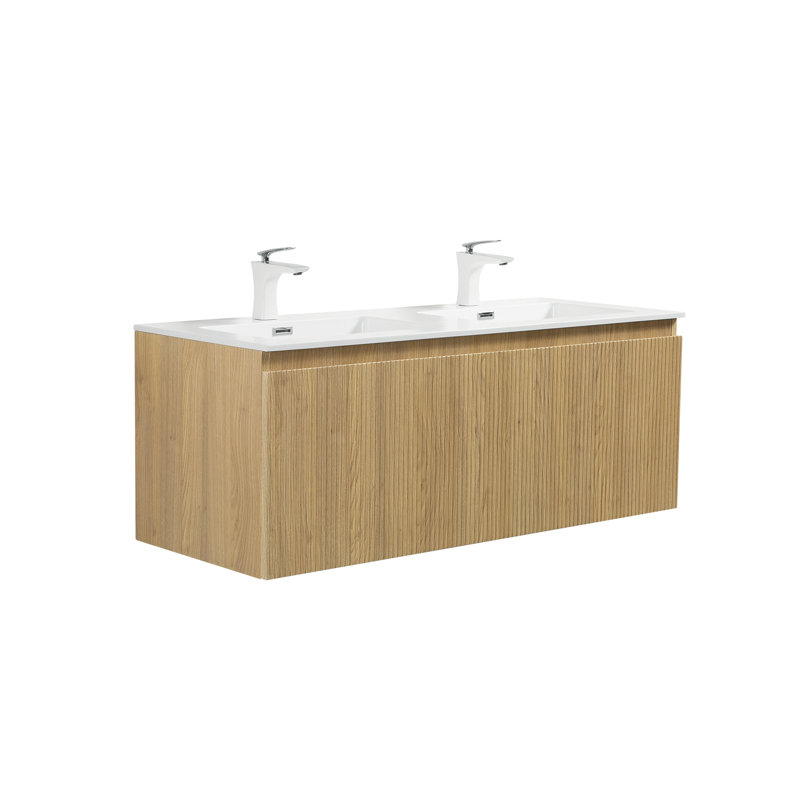 Double meuble-lavabo mural 48 po avec lavabo en résine blanche intégrée