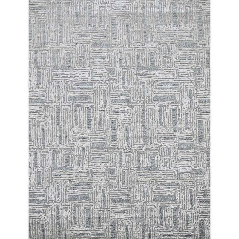 Himalayan Art Hand Loomed Geometric Area Rug in Silver/Gray, Rectangle 12' x 15'