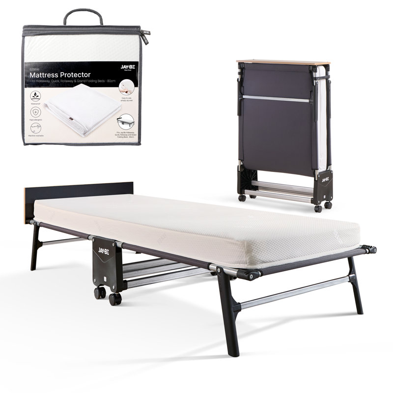 Jay-Be® RM80 Rollaway Folding Guest Bed with Memory Mattress, 360° Castors & Headboard, Single, Mattress Protector Included