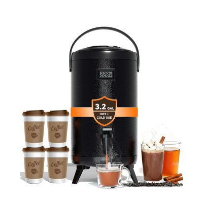 Insulated Beverage Dispenser, Hot&Cold Drink Dispenser with Spigot, LCD Thermometer, Stainless Steel Triple-Layer Insulation, (Black)