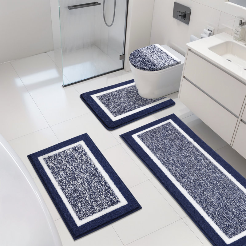 Ensemble de 4 tapis de bain en microfibre absorbante douce avec envers antidérapant (ensemble de 4), Marine