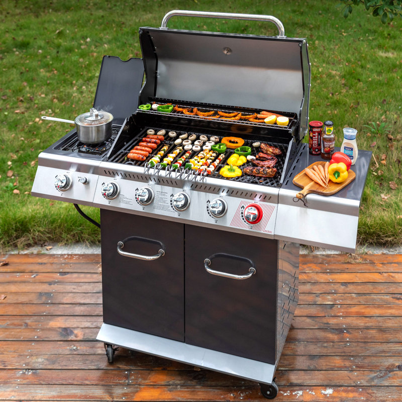 Barbecue au gaz Royal Gourmet à 5 brûleurs avec brûleur Sear et brûleur latéral, barbecue au gaz 64 000 BTU, gris