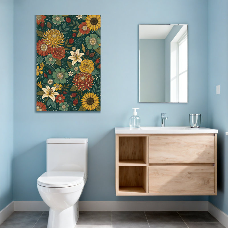 Motif floral de plantes et de fleurs aux couleurs vives et aux fleurs détaillées, H 48 po x l 32 po