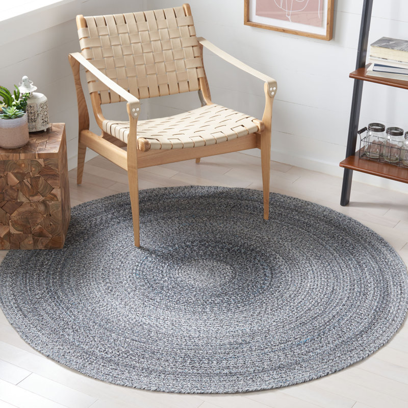 Tapis rond en polyester tissé à la main gris foncé / bleu clair Kulsar, Rond 5 pi