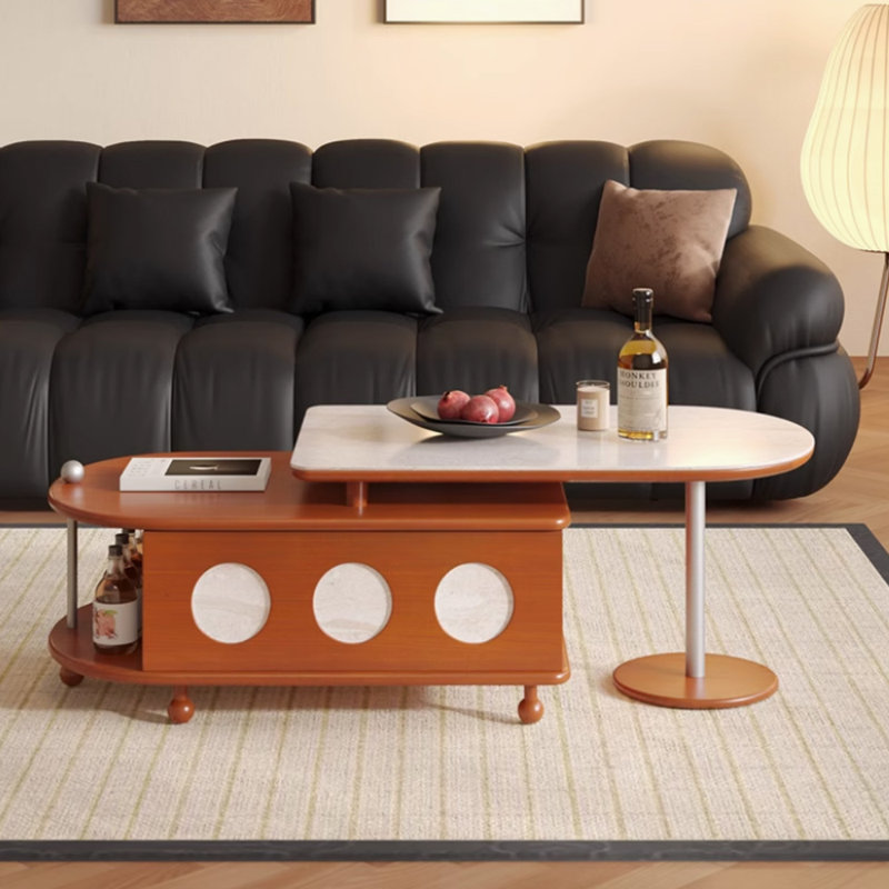 Medieval style retractable solid wood coffee table