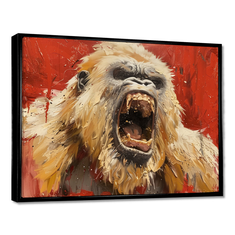 Beige rouge frénésie Bigfoot - impression d'art mural Bigfoot, Toile avec cadre flottant noir, H 12 po x l 20 po x P 1 po