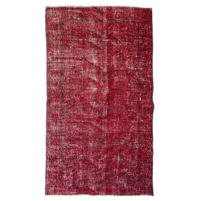 Tapis turc contemporain en laine fait à la main 4 x 7 pi sur-teint en rouge