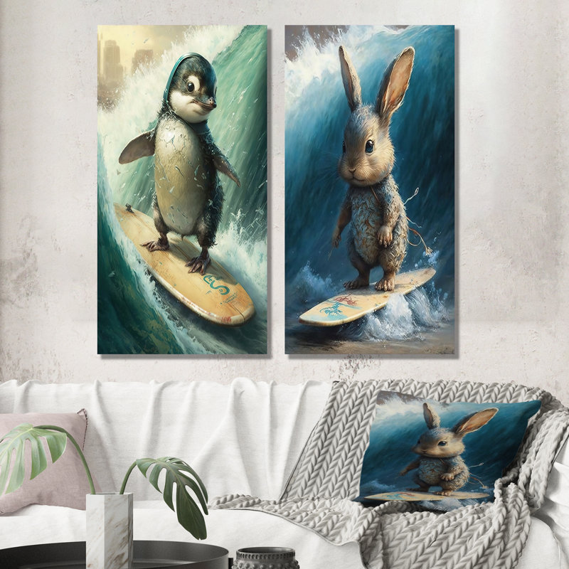 «Bird Surfing», 2 pièces sur toile, H 40 po x l 40 po, Toile tendue