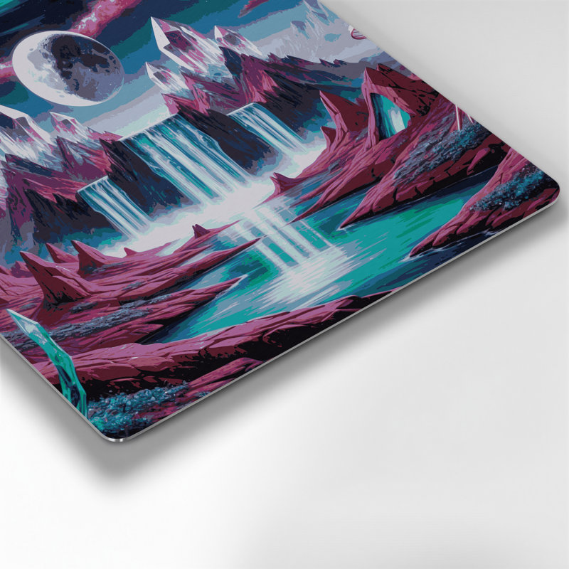 Space Alien planète paysages, art mural en métal mauve, H 96 po x l 96 po x P 0,05 po