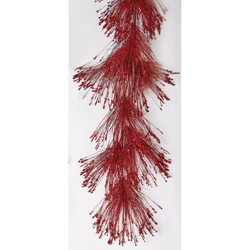 72" Artificial Pine Needle Glitter Christmas Garland, Red