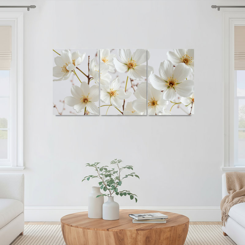 Fleurs de cerisier blanches, reproduction d'art sur toile tendue sur toile, ensemble de 3, pour salon, chambre à coucher, décoration intérieure