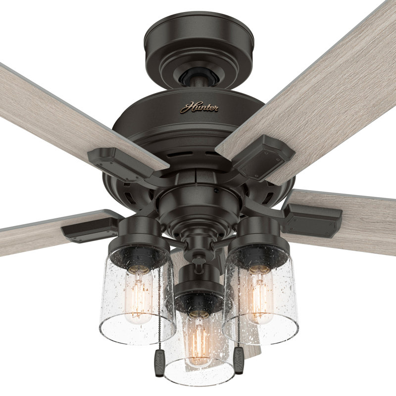 44" Hartland 5 - Blade Modern Farmhouse Indoor Ceiling Fan with Lights and Pull Chains, Noble Bronze