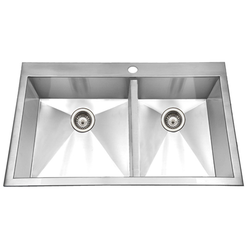 Houzer Bellus 33 inch Stainless Steel Topmount 1-hole 60/40 Double Bowl Kitchen Sink with Strainer and Grids - BCD-3322