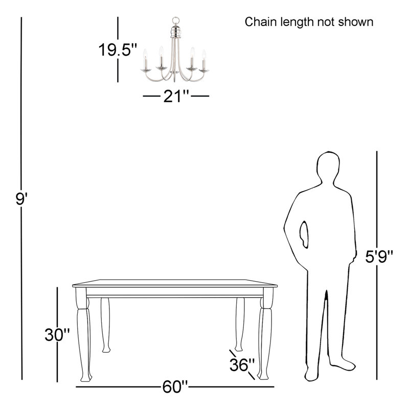 Ashunta 5 - Light Dimmable Classic / Traditional Chandelier, Satin Nickel, 5