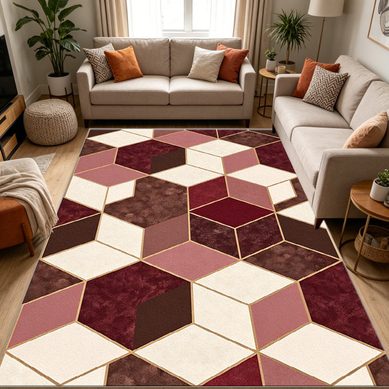 Marble Hexagon Red   area rugs for Living Room, Soft and Comfortable, Suitable for all seasons, easy to maintain, machine washable Indoor floor mat, Under Table Farmhouse suitable for Bedroom, Dining Room, Study,  Balcony, Home Decor Patio