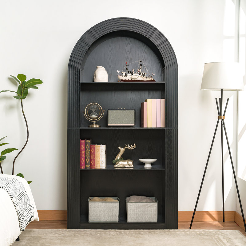 Bibliothèque 78,74 "de haut à 4 niveaux avec tablette de rangement ouverte, Noir