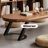 Tan+Black Oval Solid Wood+Iron Butterfly Leaf  Dining Table-950930956