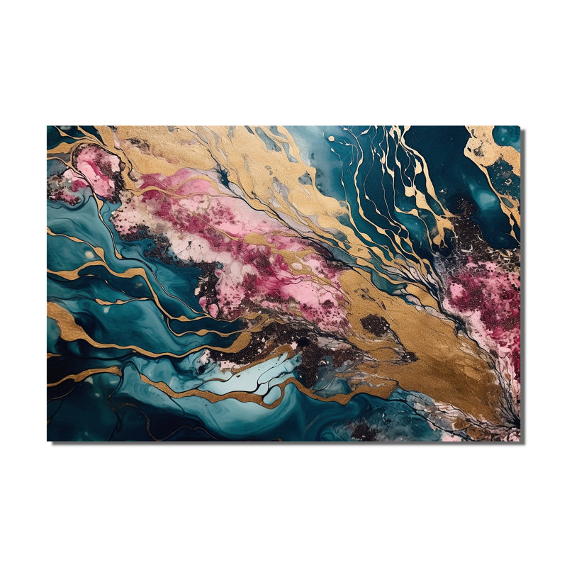«Exploration des profondeurs de la géode d'or rose II», art mural encadré en marbre abstrait