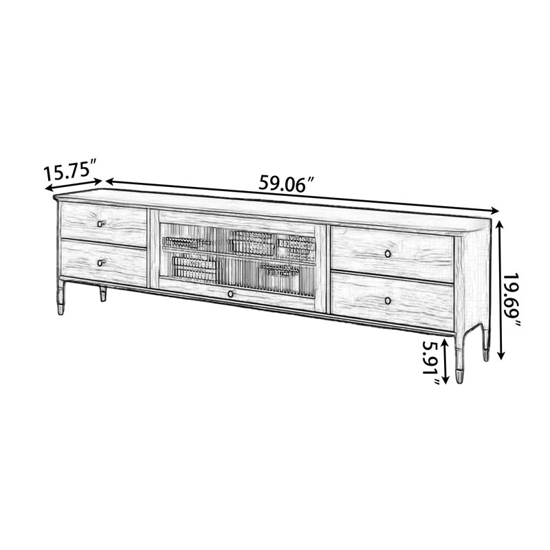 Meuble télé moderne en bois massif beige, H 19,69 po x L 59,06 po x l 15,75 po
