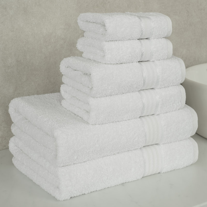 Ashlay 6-Piece Striped Towels Plush, Absorbent & Super Soft, Cotton Turkish Towel Set, White