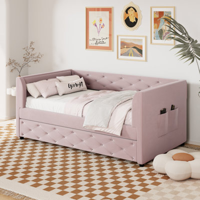 Twin Size Upholstered Velvet Tufted Daybed with Trundle -  House of Hampton®, 22BD169FF051468FBFD1436F6FCEEFB5