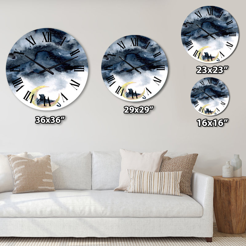 Horloge murale moderne avec panthère noire et demi-lune jaune, Petit
