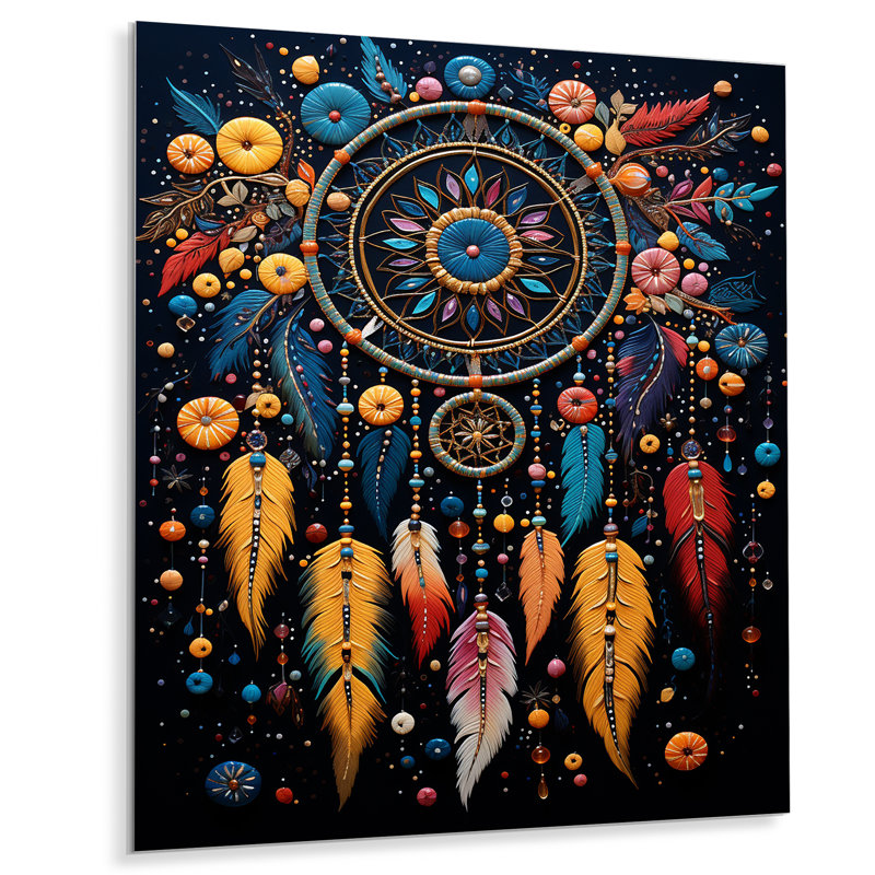 Décoration murale en métal bleu sarcelle Dream Catcher Folklore Whispers II, H 32 po x l 16 po x P 1 po